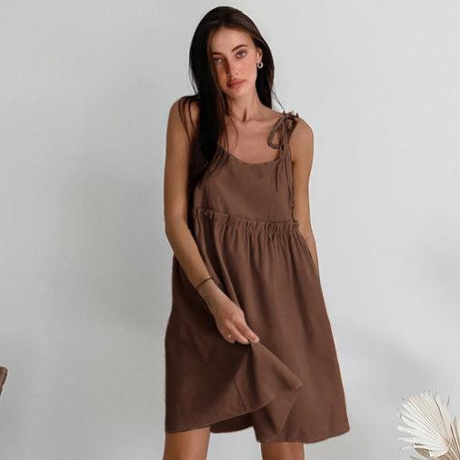 Sleeping dress with cotton and linen halter straps