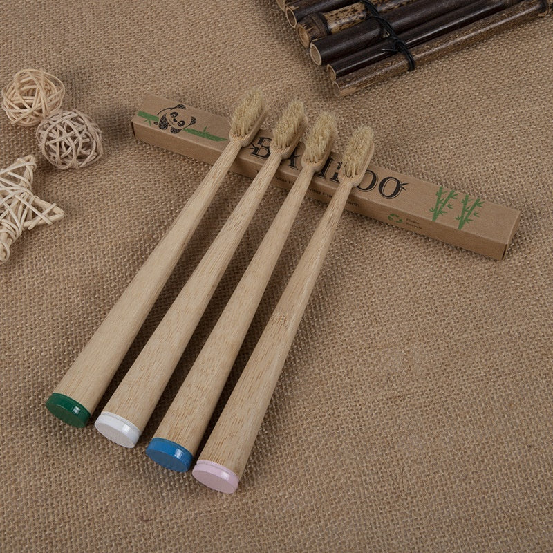 Bamboo Toothbrush Large Tail Cone Shaped Flocking Manual Bamboo Toothbrush