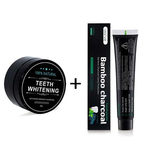 Bamboo Charcoal Toothpaste Teeth Whitening Powder Toothbrush Set