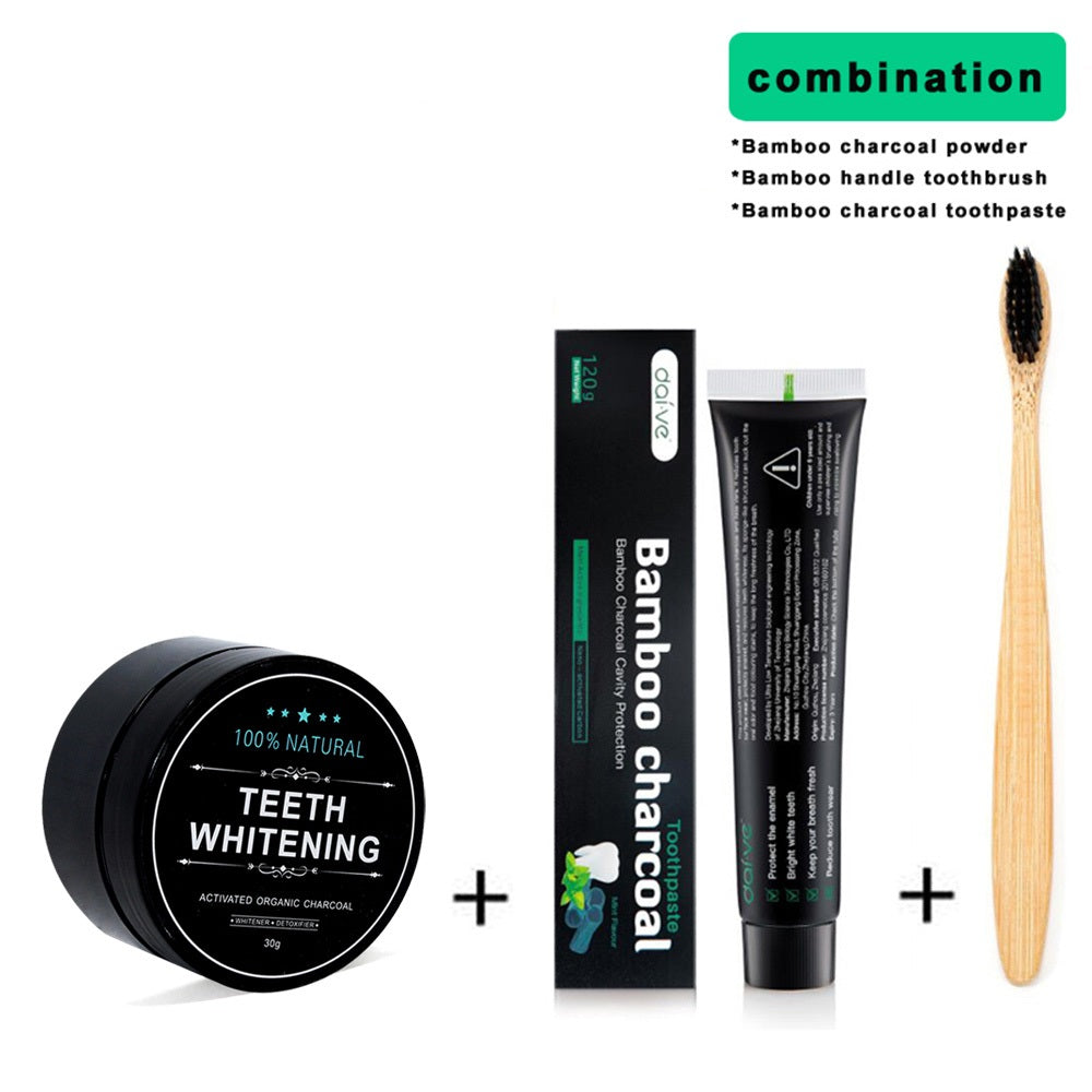 Bamboo Charcoal Toothpaste Teeth Whitening Powder Toothbrush Set