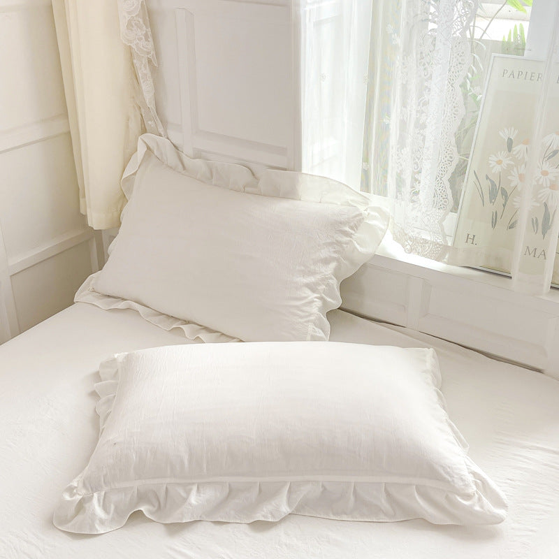 White Four-piece Bed sheet Set, Water-washed Cotton