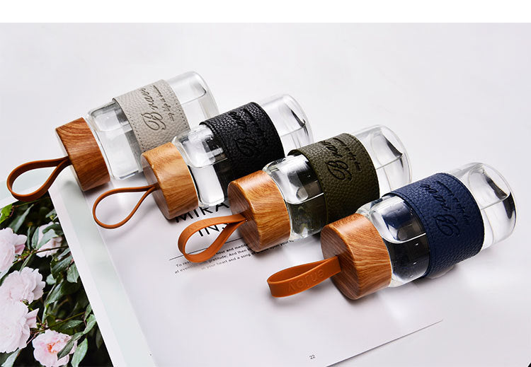Outdoor sports portable glass water bottle