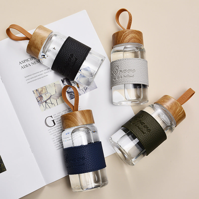 Outdoor sports portable glass water bottle