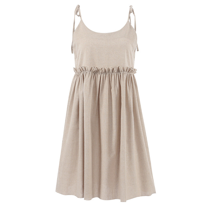 Sleeping dress with cotton and linen halter straps