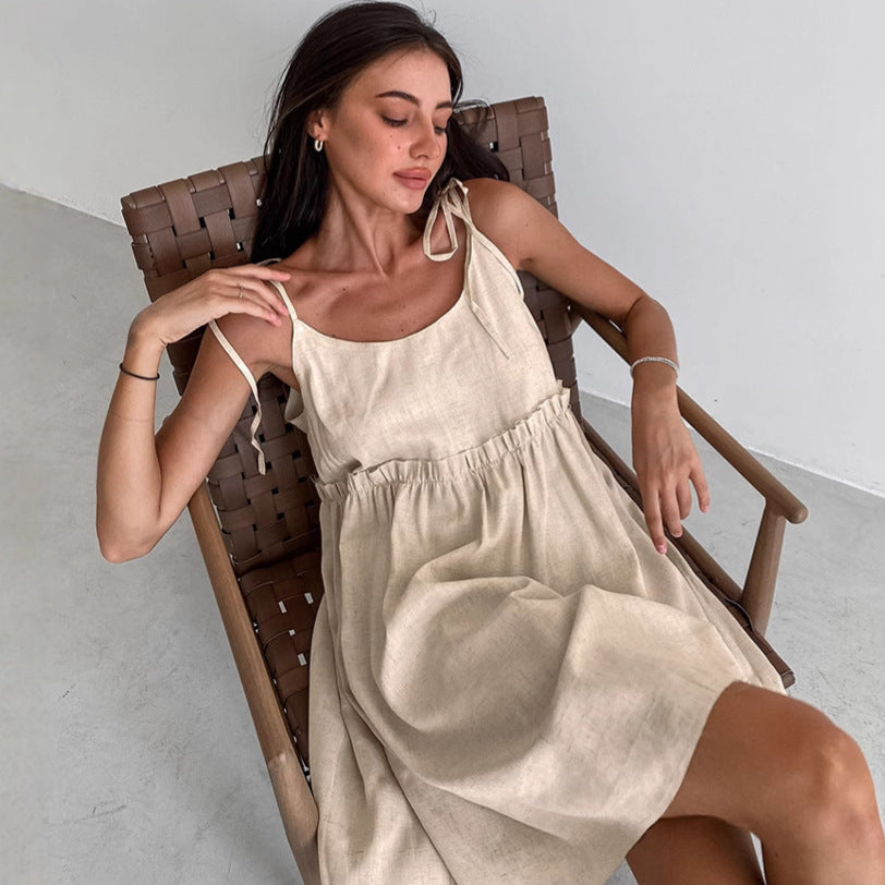 Sleeping dress with cotton and linen halter straps