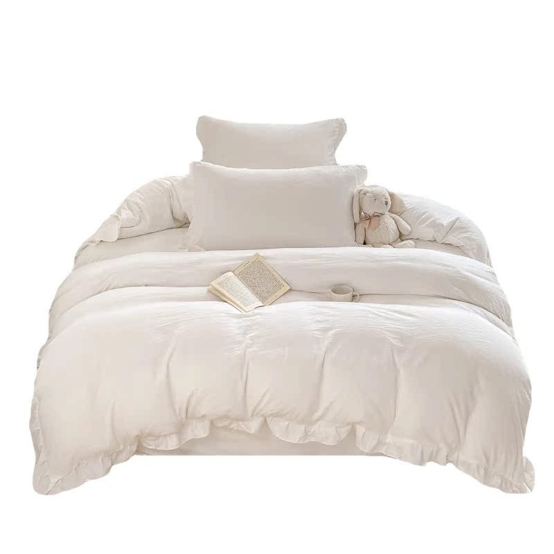 White Four-piece Bed sheet Set, Water-washed Cotton