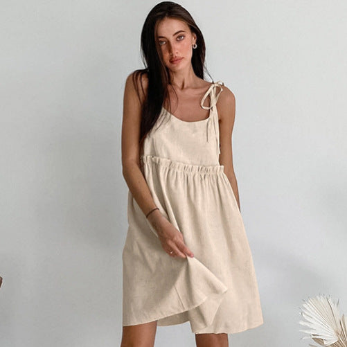 Sleeping dress with cotton and linen halter straps